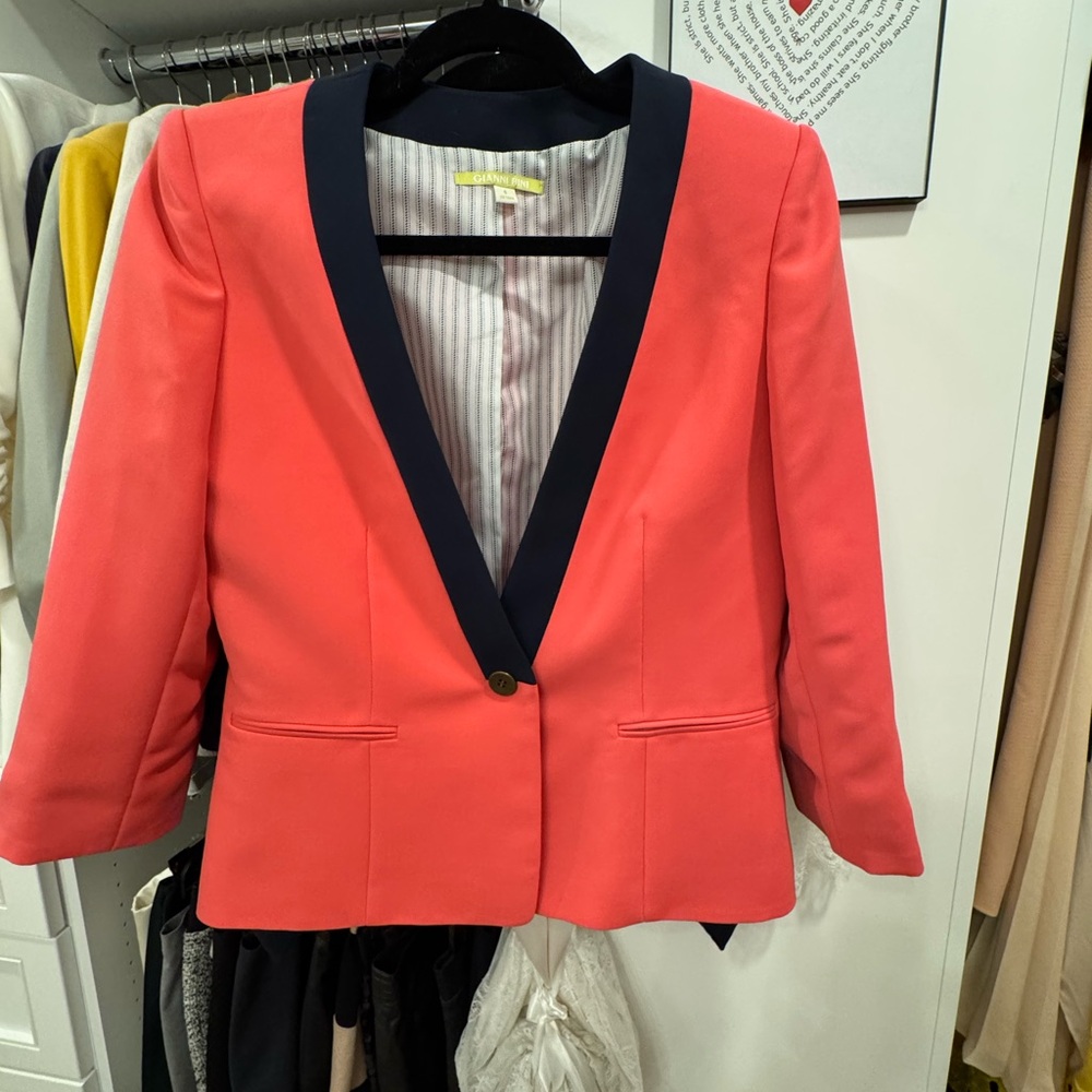 Gianni Bini Coral Blazer with Navy Accents